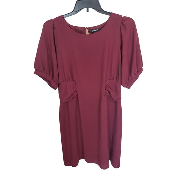 Express Burgundy 100% Polyester Puff Sleeve Sheath Dress Women's Size XL - Picture 1 of 10